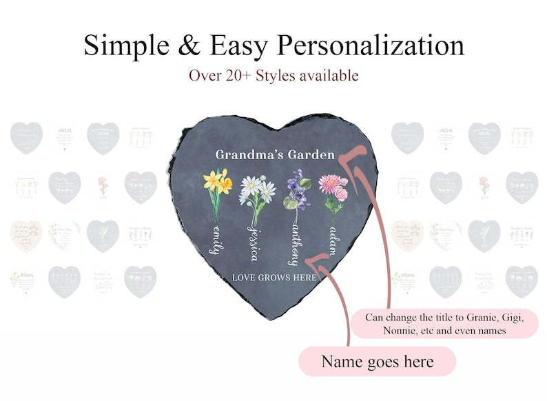 Personalized Garden Stone Mothers Day Gifts for Grandma with Grandkid's Birth Flower Gift HCMD0296
