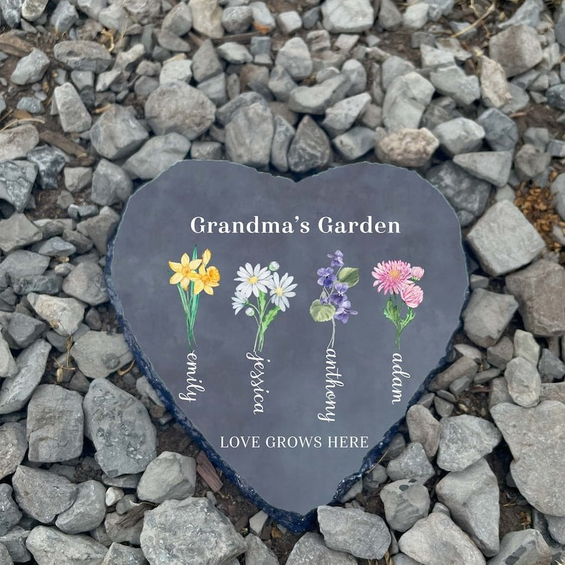 Personalized Garden Stone Mothers Day Gifts for Grandma with Grandkid's Birth Flower Gift HCMD0296