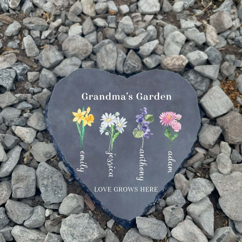 Personalized Garden Stone Mothers Day Gifts for Grandma with Grandkid's Birth Flower Gift HCMD0296