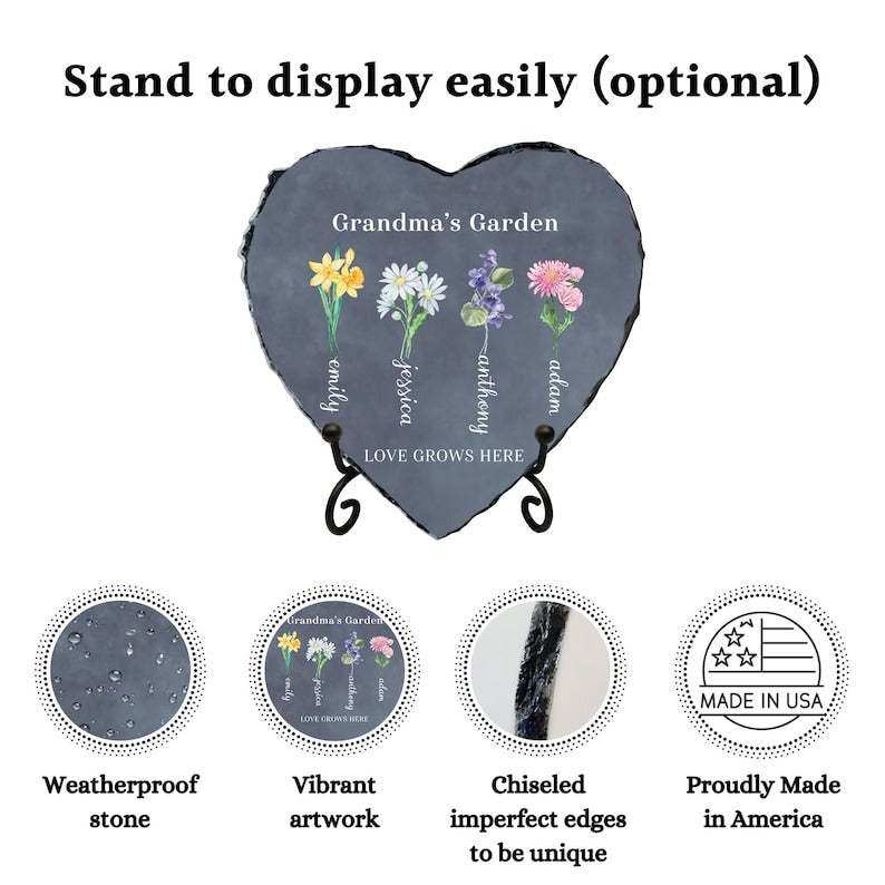 Personalized Garden Stone Mothers Day Gifts for Grandma with Grandkid's Birth Flower Gift HCMD0296