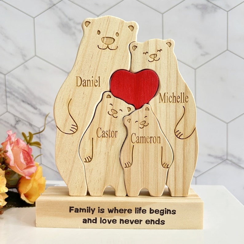 Personalized Family Decor Puzzle-Custom Wooden Bear FHC51020
