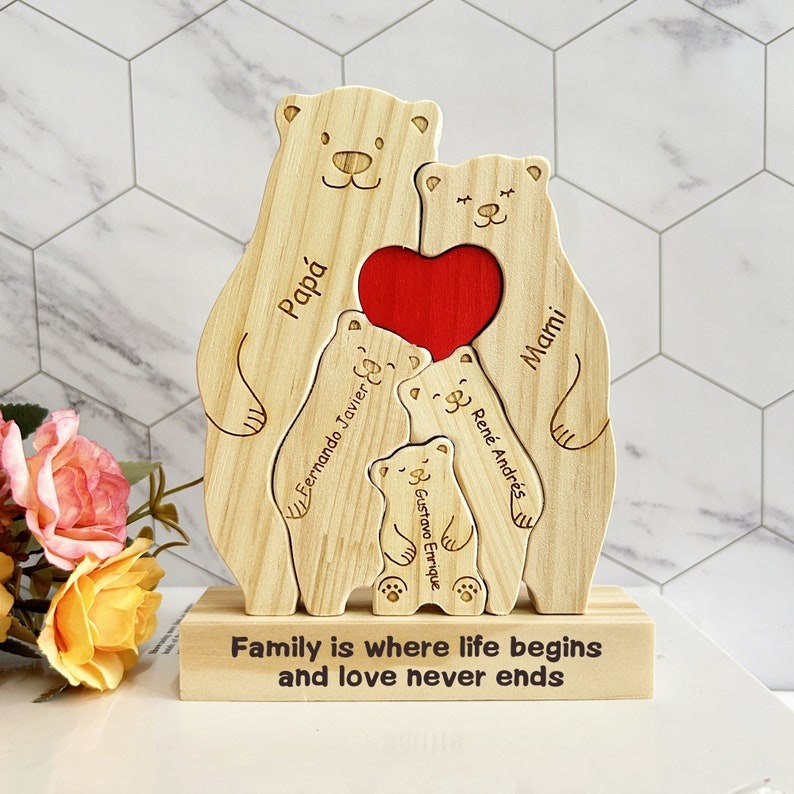 Personalized Family Decor Puzzle-Custom Wooden Bear FHC51020