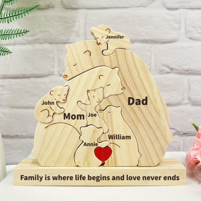 Custom Wooden Bear Family Puzzle-Engraved Family Name Puzzle FHC51021