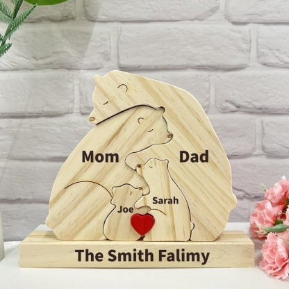 Custom Wooden Bear Family Puzzle-Engraved Family Name Puzzle FHC51021