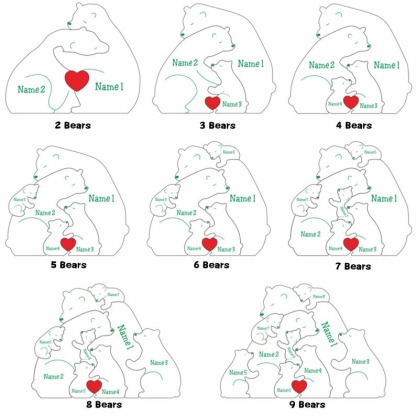 Custom Wooden Bear Family Puzzle-Engraved Family Name Puzzle FHC51021