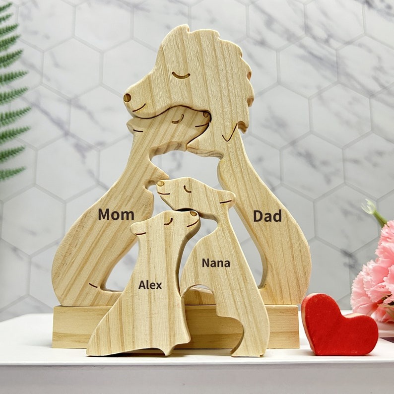 Custom Wooden Lion Family Puzzle-2-6 Lion Figurines Gift for Mom/Dad FHC51027