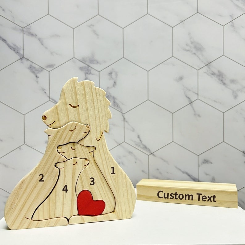Custom Wooden Lion Family Puzzle-2-6 Lion Figurines Gift for Mom/Dad FHC51027