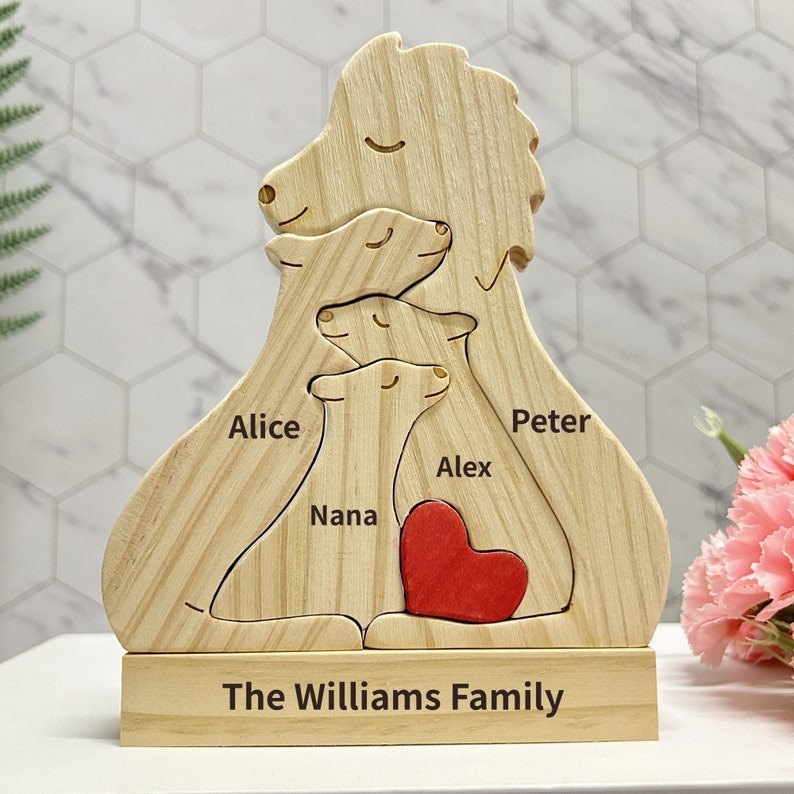 Custom Wooden Lion Family Puzzle-2-6 Lion Figurines Gift for Mom/Dad FHC51027