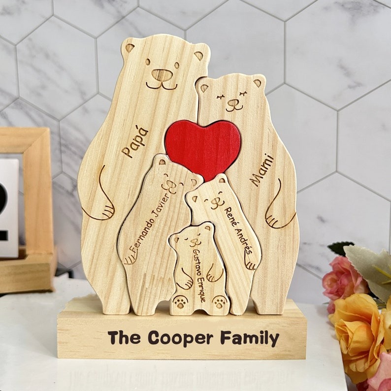 Personalized Family Decor Puzzle-Custom Wooden Bear FHC51020