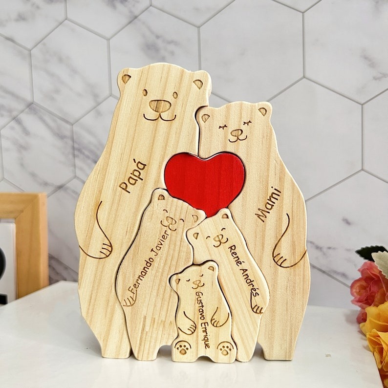 Personalized Family Decor Puzzle-Custom Wooden Bear FHC51020