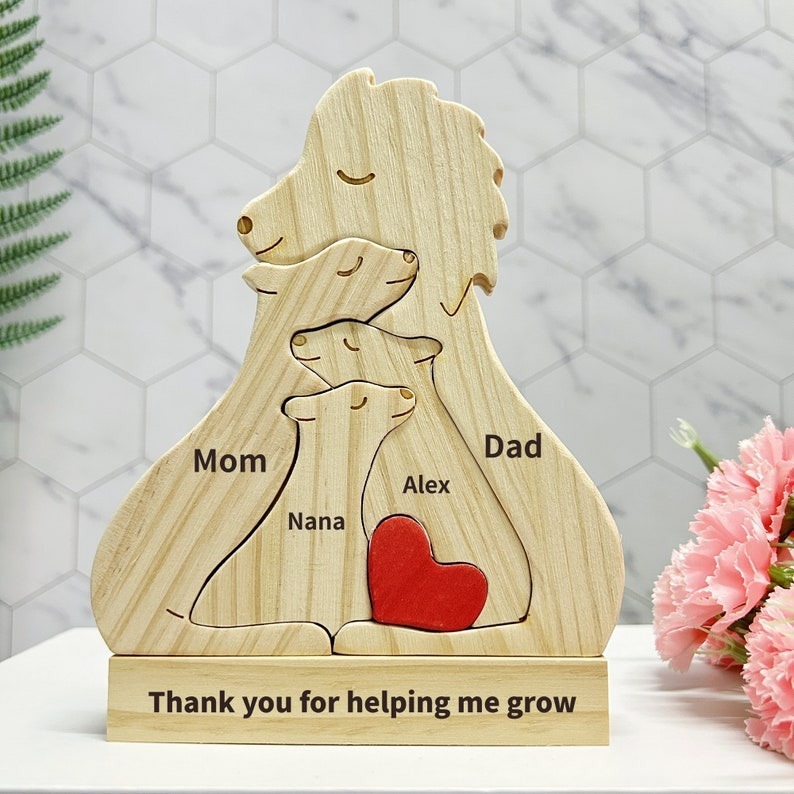 Custom Wooden Lion Family Puzzle-2-6 Lion Figurines Gift for Mom/Dad FHC51027
