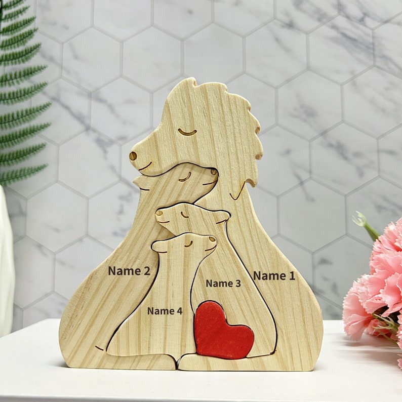 Custom Wooden Lion Family Puzzle-2-6 Lion Figurines Gift for Mom/Dad FHC51027