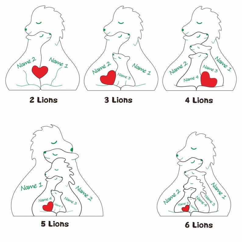 Custom Wooden Lion Family Puzzle-2-6 Lion Figurines Gift for Mom/Dad FHC51027