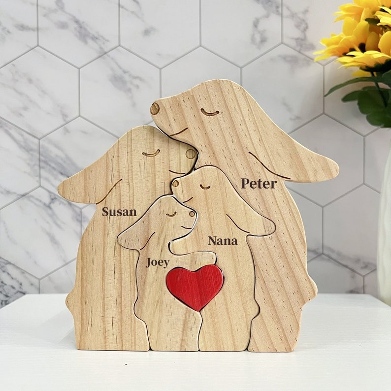 Custom Wooden Bunny Family Puzzle-Engraved Family Name Puzzle FHC51026