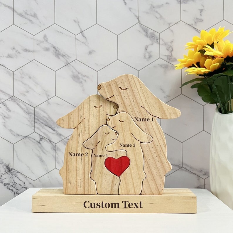 Custom Wooden Bunny Family Puzzle-Engraved Family Name Puzzle FHC51026
