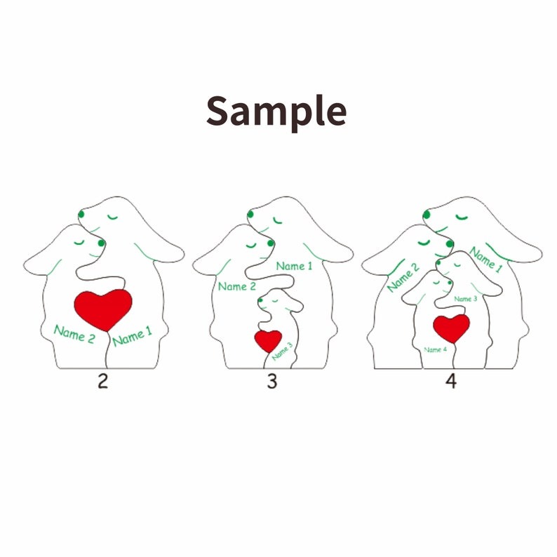 Custom Wooden Bunny Family Puzzle-Engraved Family Name Puzzle FHC51026