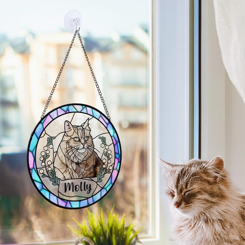 Custom Pet Portrait Stained Glass Suncatcher Sympathy Gifts HET0220H