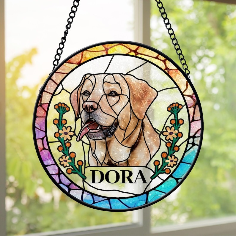 Custom Pet Portrait Stained Glass Suncatcher Sympathy Gifts HET0220H