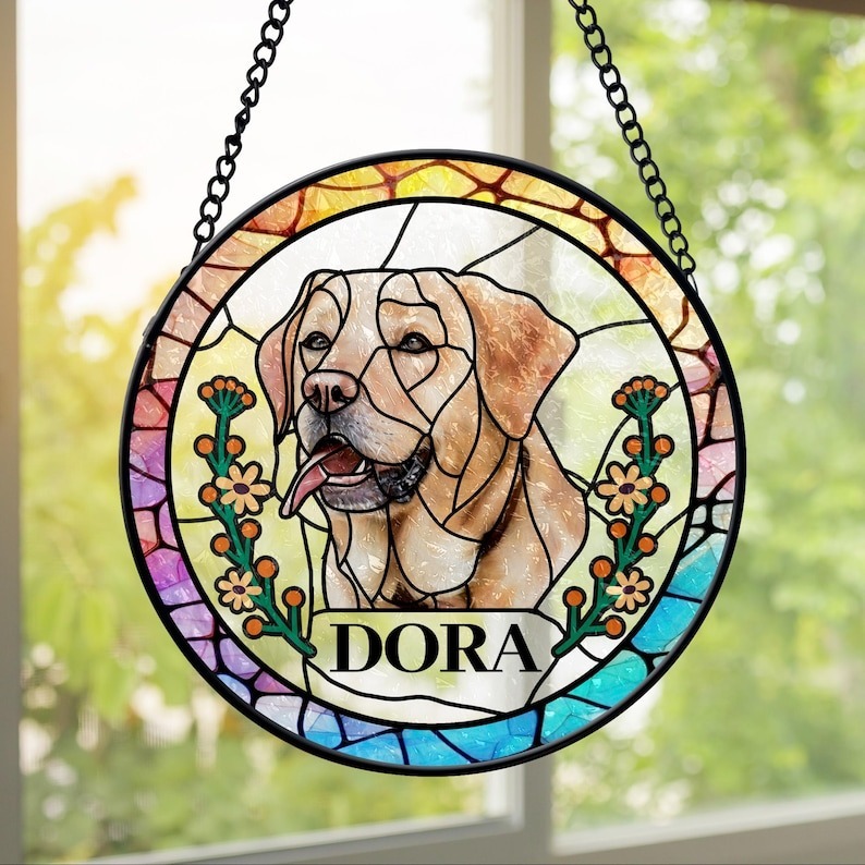 Custom Pet Portrait Stained Glass Suncatcher Sympathy Gifts HET0220H