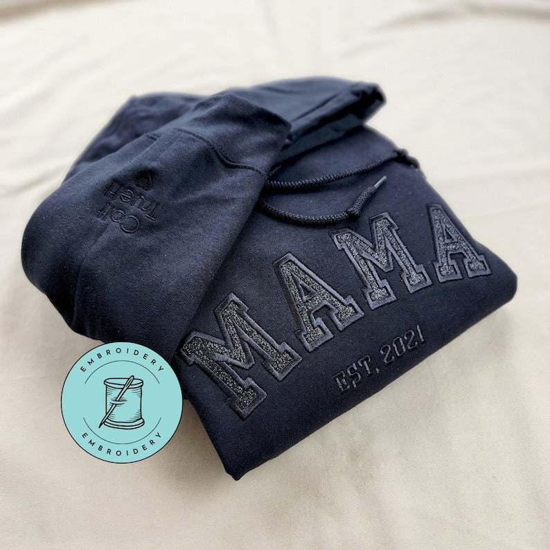 Custom Mama Embroidered Sweatshirt with Kids Names Sleeves HCMD0264