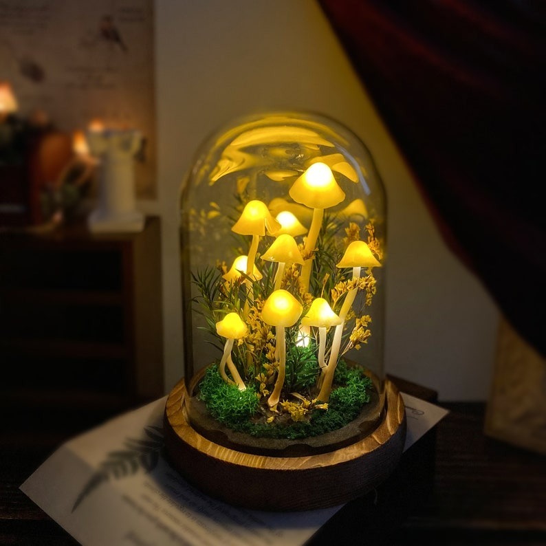 Enchanted Forest Mushroom Lamp Yellow Mushroom Night Light FHC51123