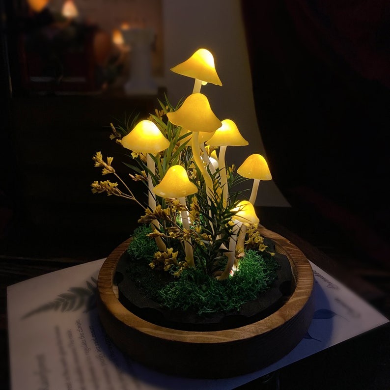 Enchanted Forest Mushroom Lamp Yellow Mushroom Night Light FHC51123