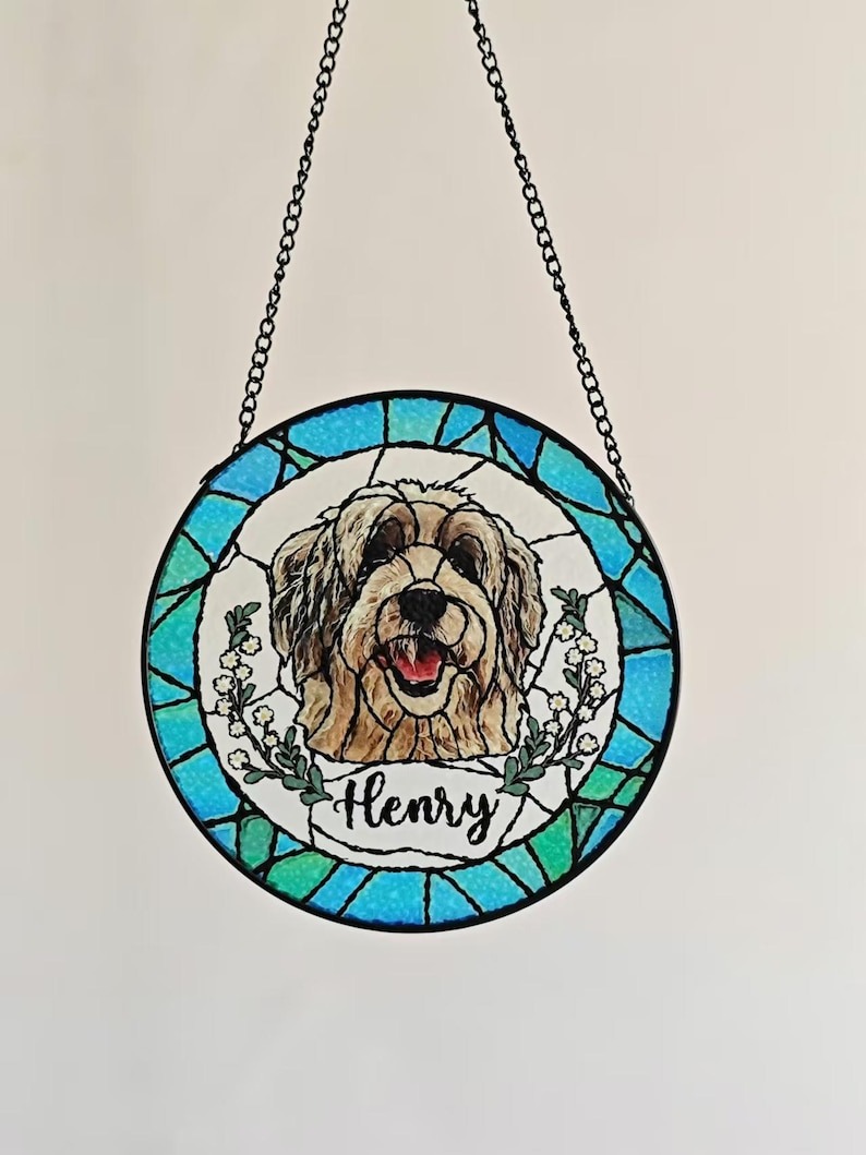 Custom Pet Portrait Stained Glass Suncatcher Sympathy Gifts HET0220H