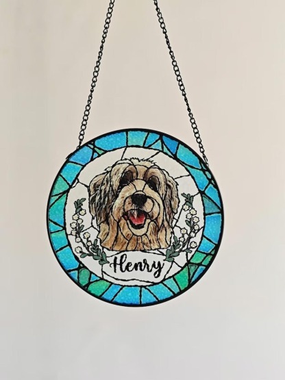 Custom Pet Portrait Stained Glass Suncatcher Sympathy Gifts HET0220H