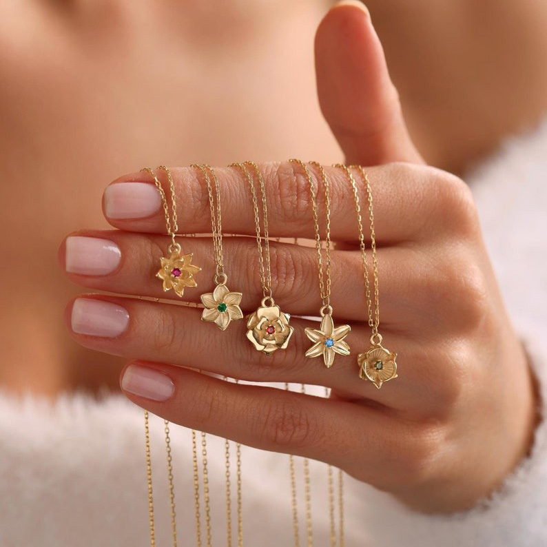 3D Multiple Birth Flower Necklace Family Birth Flower Necklace Gift for Mom FHC51073