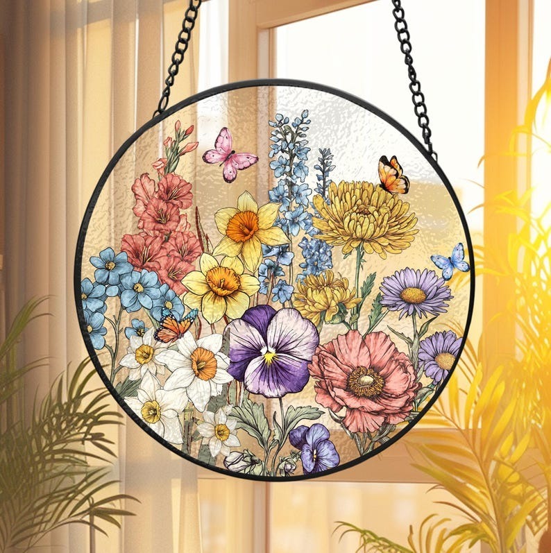 Custom Family Birth Flowers Glass Suncatcher Mother's Day Gift