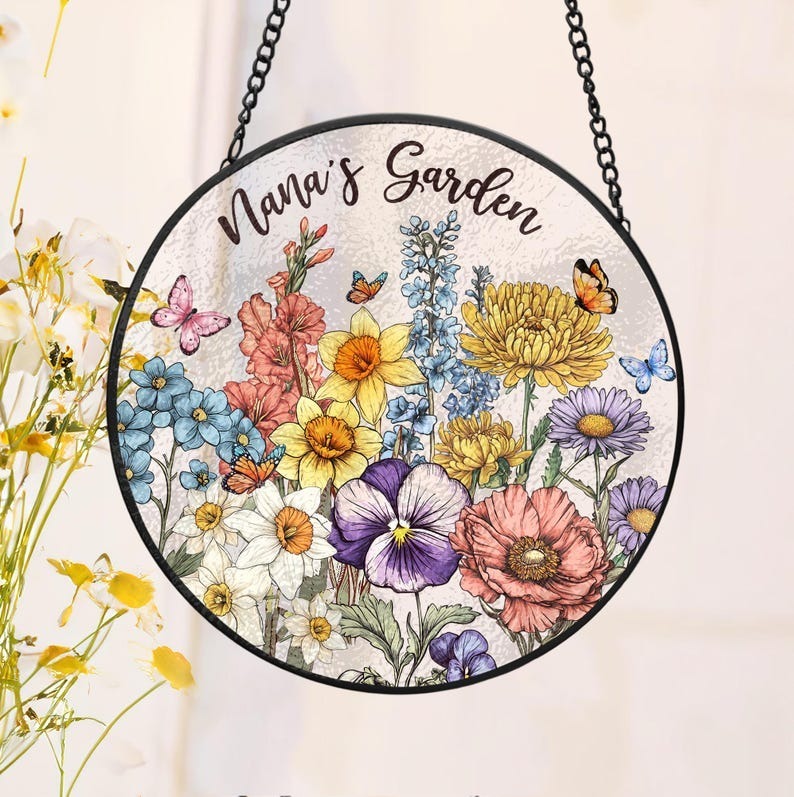 Custom Family Birth Flowers Glass Suncatcher Mother's Day Gift