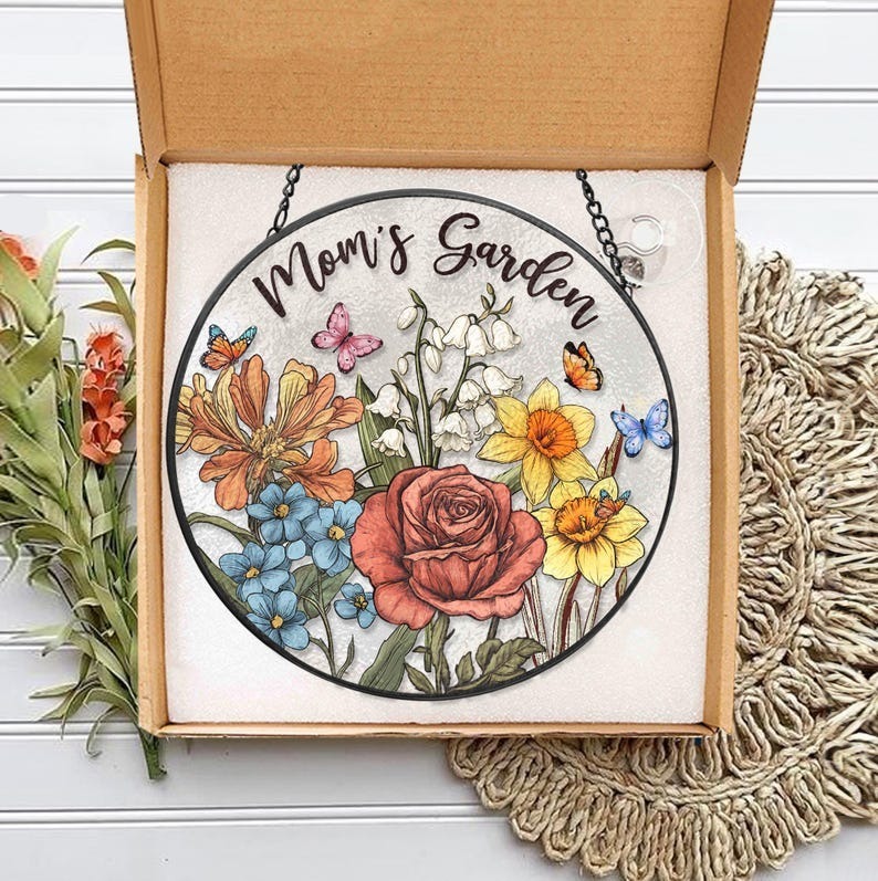 Custom Family Birth Flowers Glass Suncatcher Mother's Day Gift