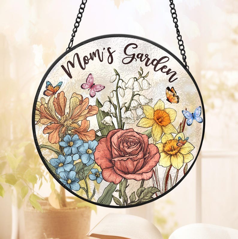 Custom Family Birth Flowers Glass Suncatcher Mother's Day Gift