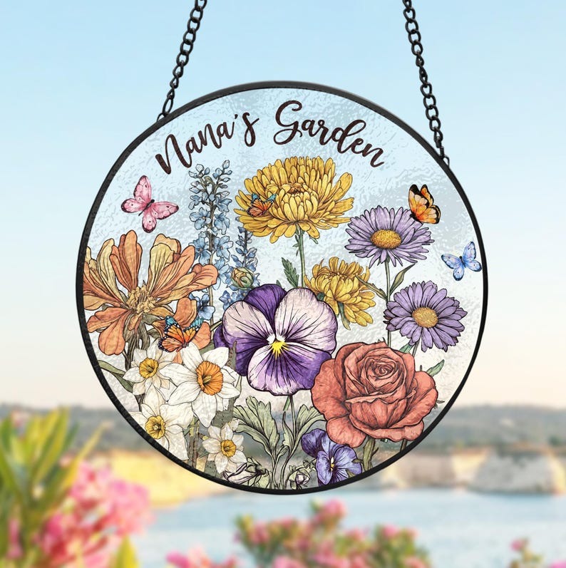 Custom Family Birth Flowers Glass Suncatcher Mother's Day Gift