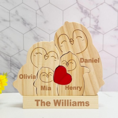 Custom Wooden Penguin Family Puzzle Engraved Family Name Puzzle Mother's Day Gift FHC51023