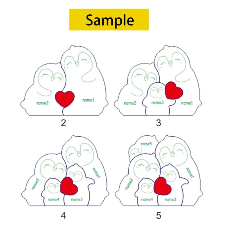 Custom Wooden Penguin Family Puzzle Engraved Family Name Puzzle Mother's Day Gift FHC51023