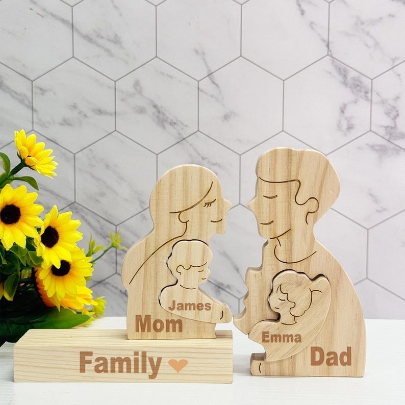 Custom Engraved Wooden Family Name Puzzle Mother's Day Gift FHC51022