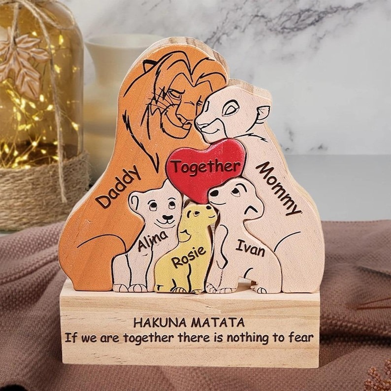 Personalized Lion Family Wooden Puzzle Sign Mother's Day Keepsake FHC51028