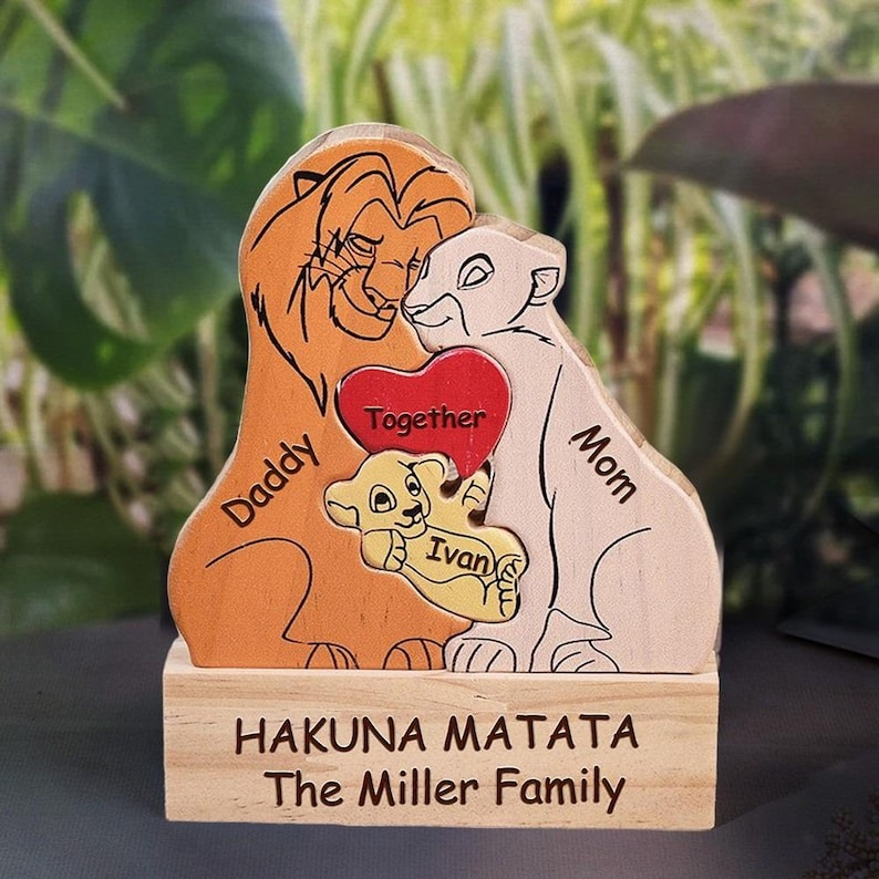 Personalized Lion Family Wooden Puzzle Sign Mother's Day Keepsake FHC51028