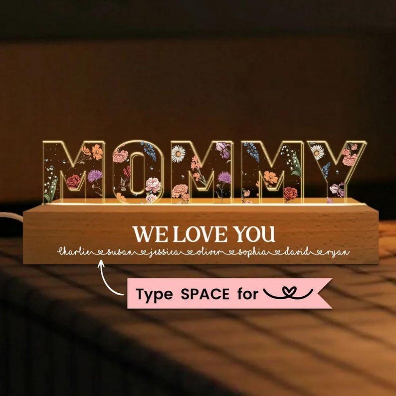Custom Flower Printed LED Night Light Mother's Day Gift for Mom FHC51041