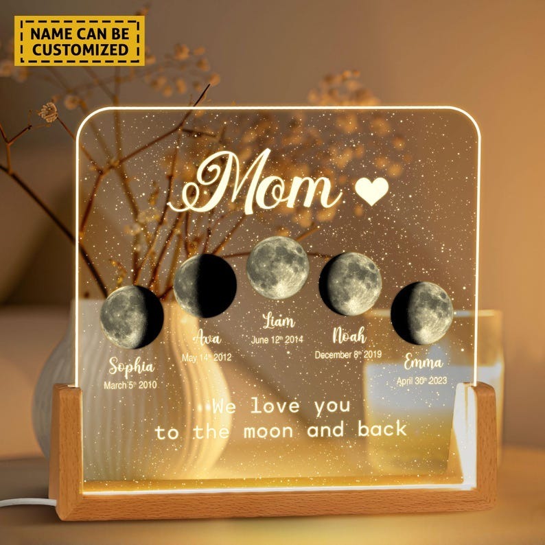 Personalized Moons Phase with Kids Names Custom Moons Phase Night Light FHC51034