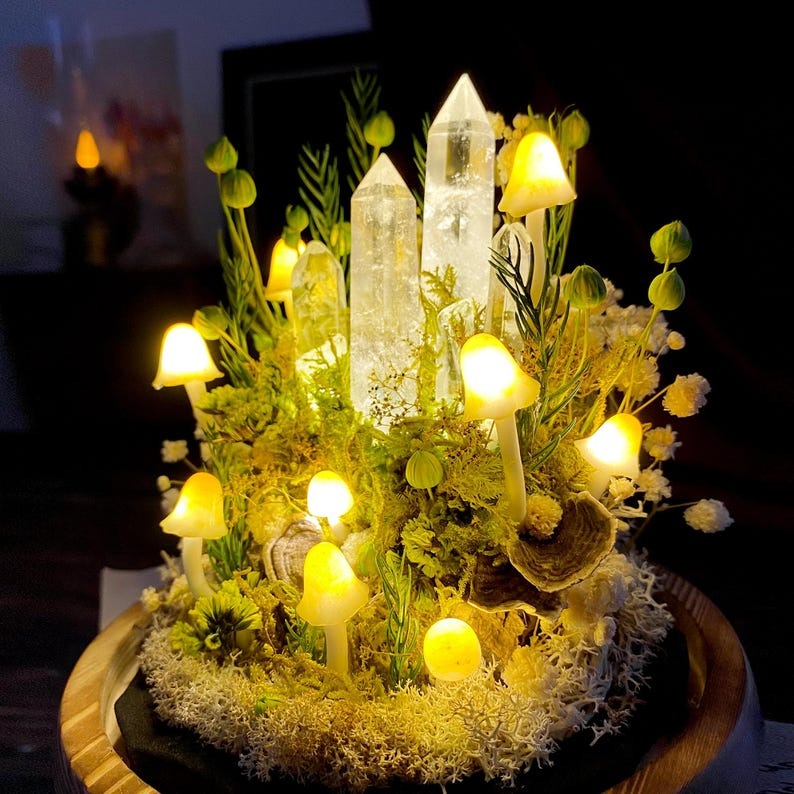 Glowing Crystal Pillars with Healing Properties Enchanted Forest Mushroom Lamp FHC51120