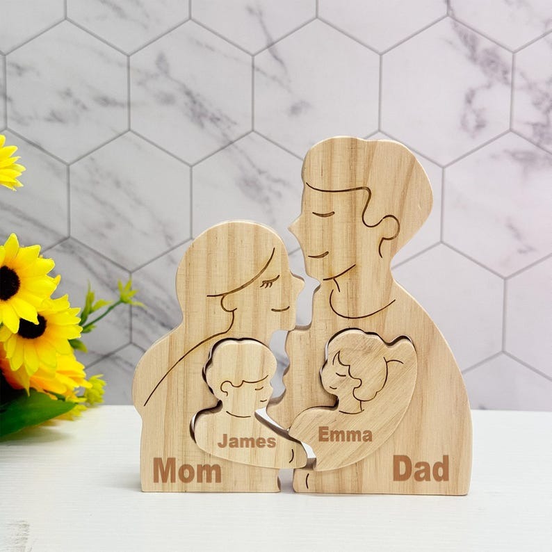 Custom Engraved Wooden Family Name Puzzle Mother's Day Gift FHC51022