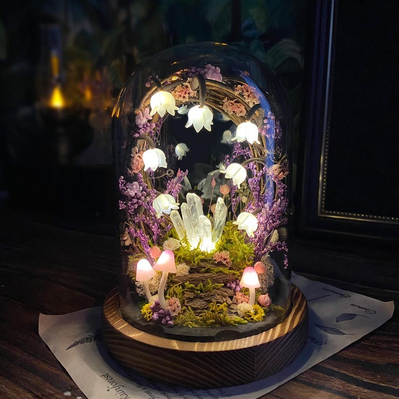 Handmade Flower Lamp with Glowing Crystals & Fairy Lily of the Valley Night Light FHC51127