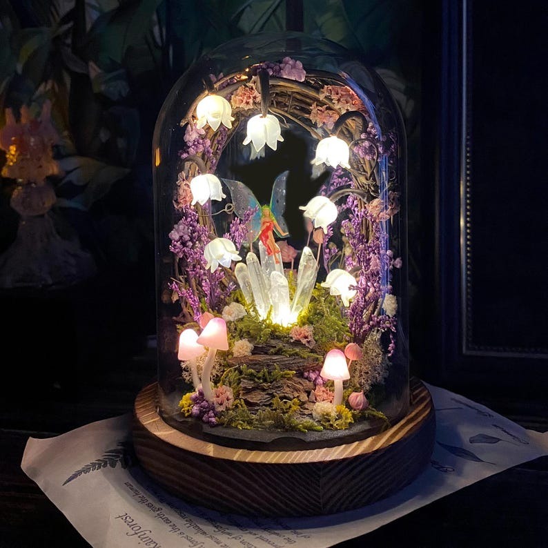 Handmade Flower Lamp with Glowing Crystals & Fairy Lily of the Valley Night Light FHC51127