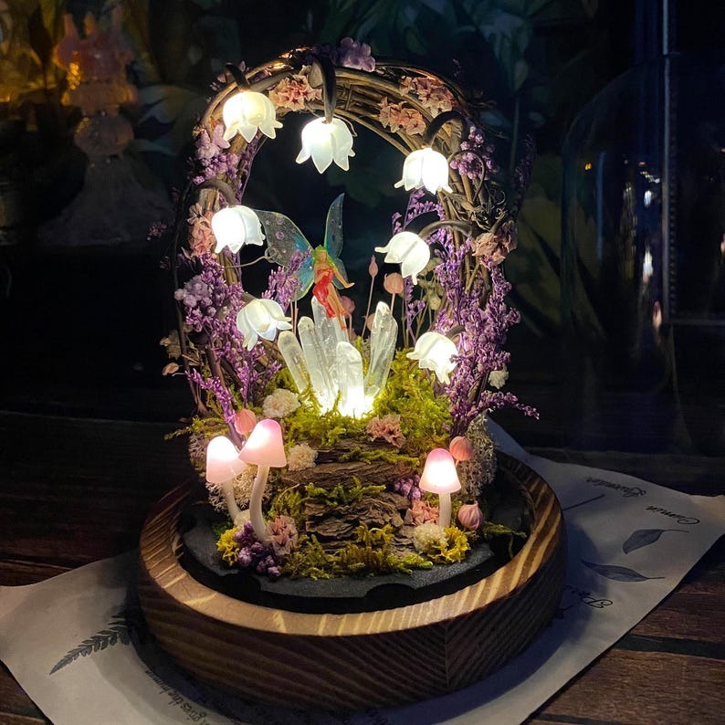 Handmade Flower Lamp with Glowing Crystals & Fairy Lily of the Valley Night Light FHC51127