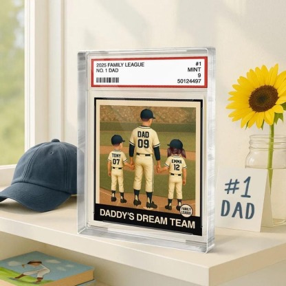 Baseball No. 1 Dad Grandpa Man & Kids Trading Card Style Personalized Acrylic Block Plaque Father's Day Gift FHC51105