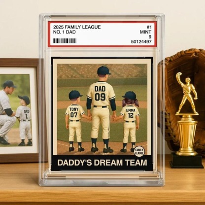 Baseball No. 1 Dad Grandpa Man & Kids Trading Card Style Personalized Acrylic Block Plaque Father's Day Gift FHC51105