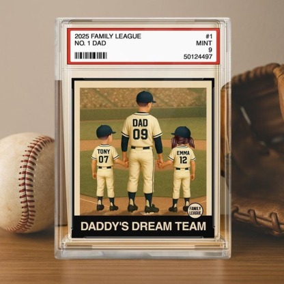 Baseball No. 1 Dad Grandpa Man & Kids Trading Card Style Personalized Acrylic Block Plaque Father's Day Gift FHC51105