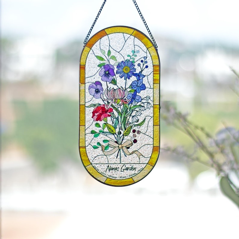 Personalized Stained Glass Window Hangings Personalized Birth Flower Gift Mothers Day Christmas Gift  FHC51141